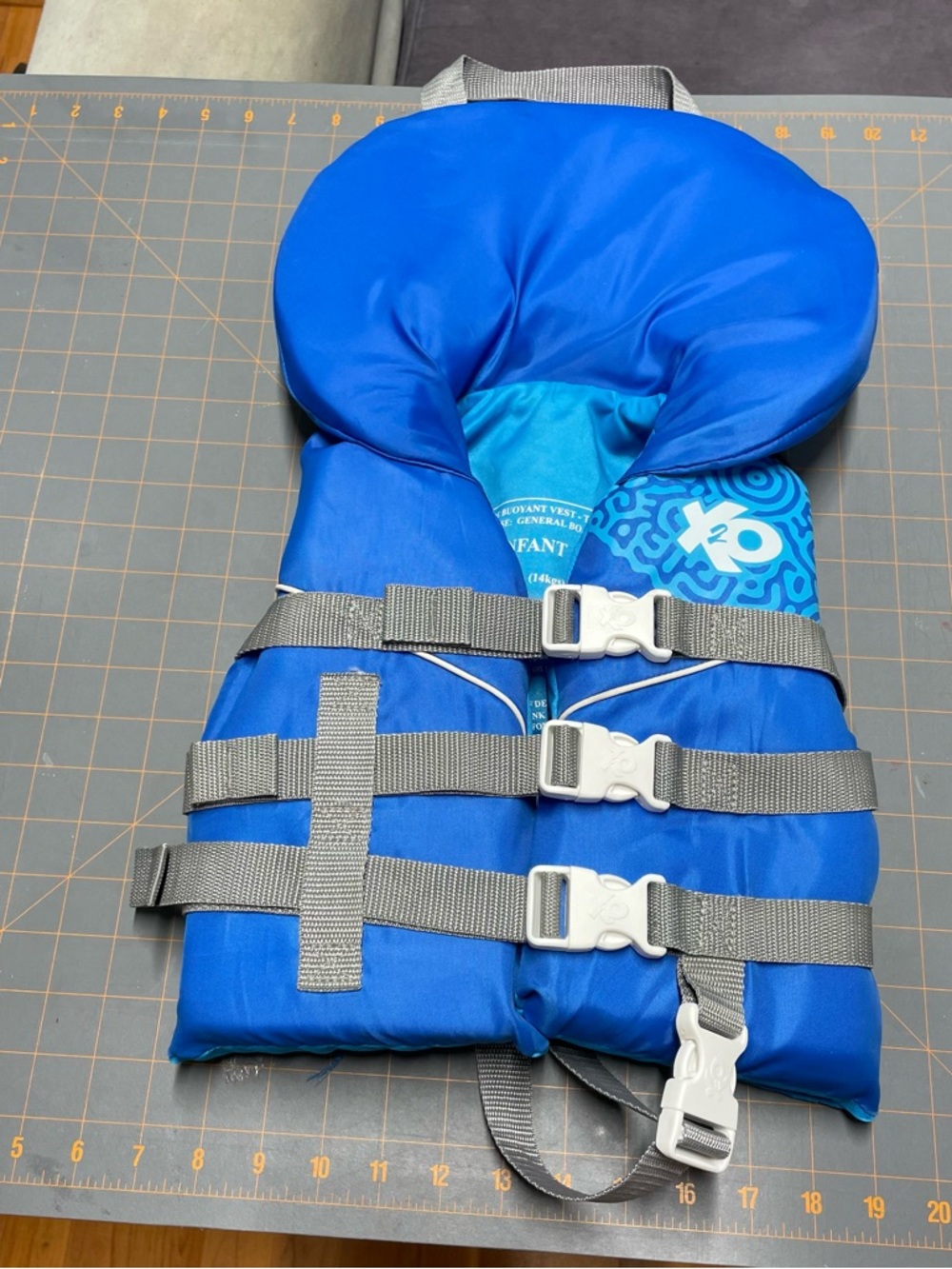 Blue Kids Life Jacket with Head Support less then 30lbs used